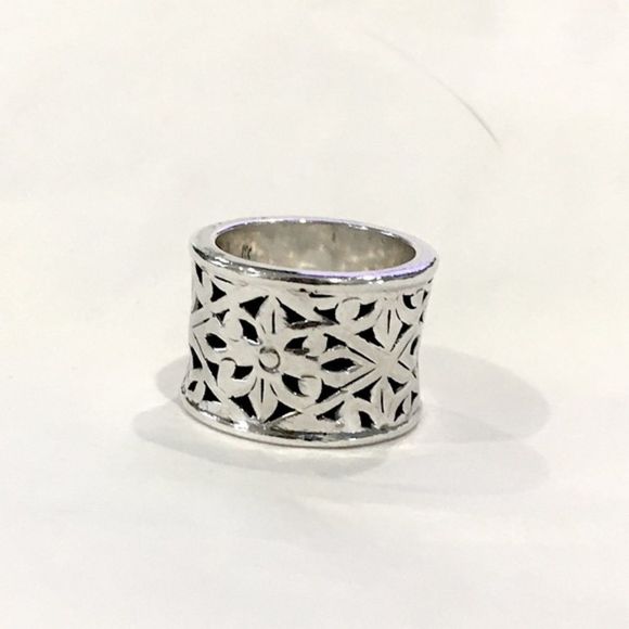 Sterling Silver Floral Filigree Thick Cigar Band Ring Sz 5.5 - Picture 3 of 13
